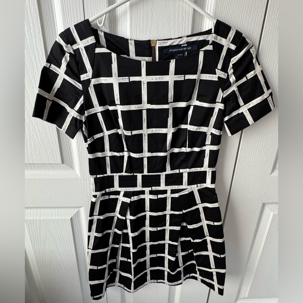 Chic Black and White Grid Dress